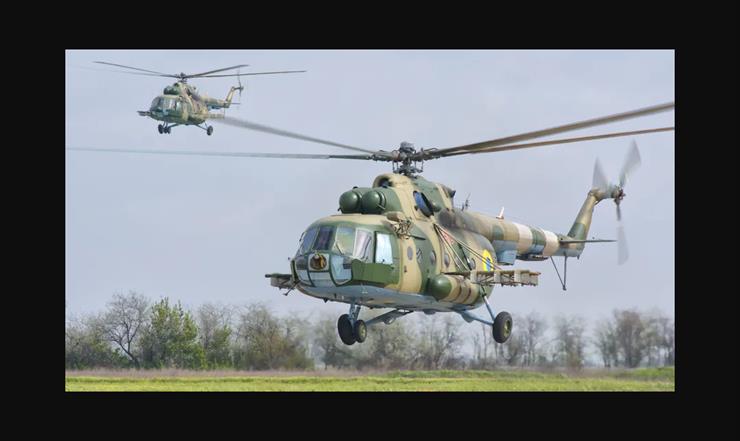 Wojna Ukraińsko-Rosyjska 2022-2024 Uzbrojenie - Ukraińskie Mi-8 prawie dotykają ziemi.png